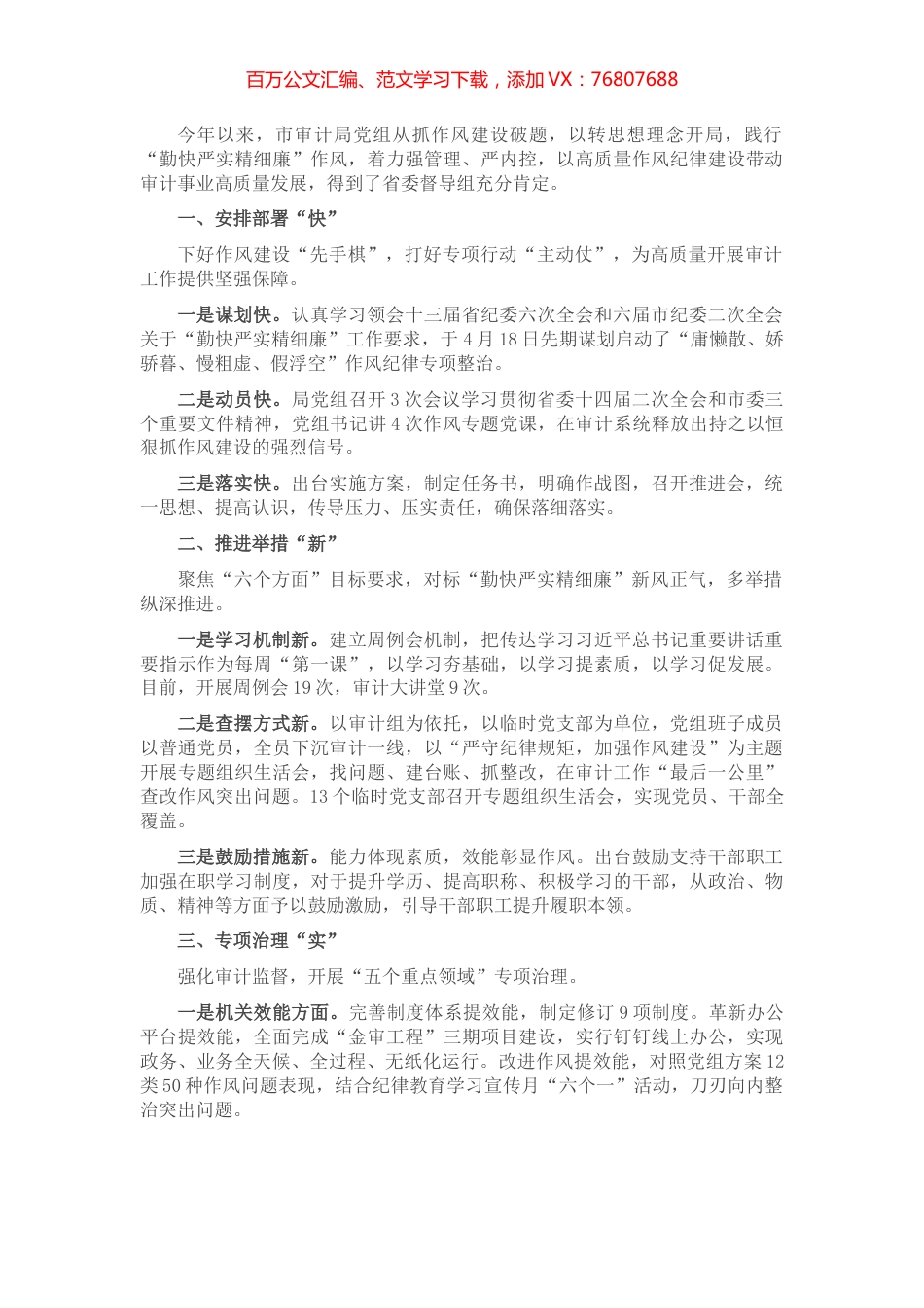市审计局作风建设专项行动工作汇报.docx_第1页