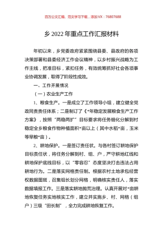 乡2022年重点工作汇报材料.docx