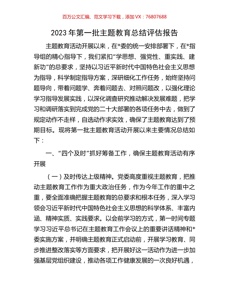 2023年第一批主题教育总结评估报告.docx_第1页