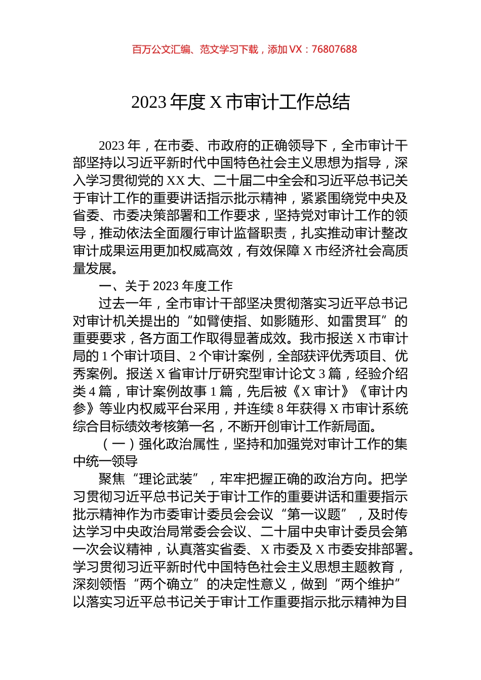 2023年度X市审计工作总结.docx_第1页