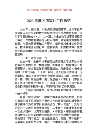 2023年度X市审计工作总结.docx