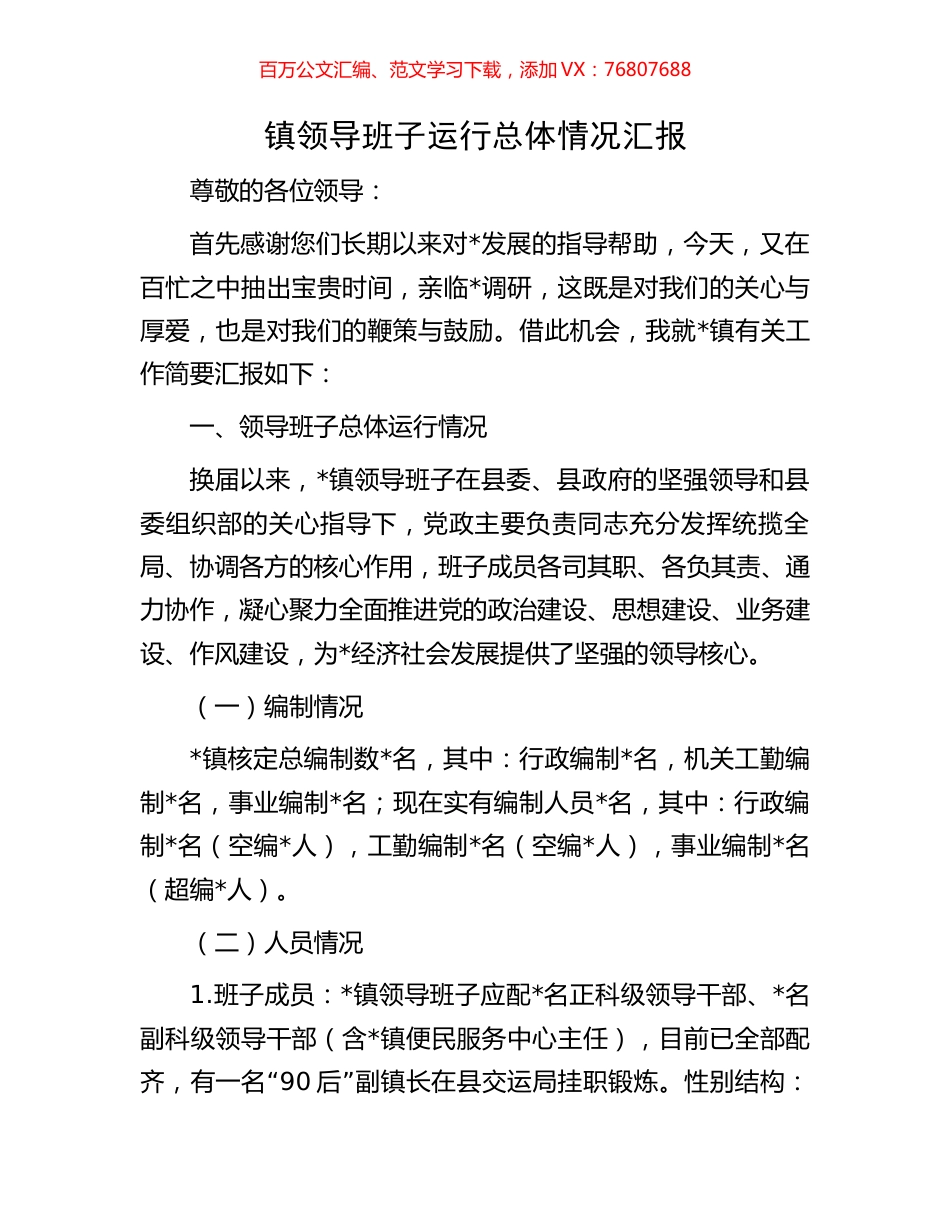 镇领导班子运行总体情况汇报.docx_第1页