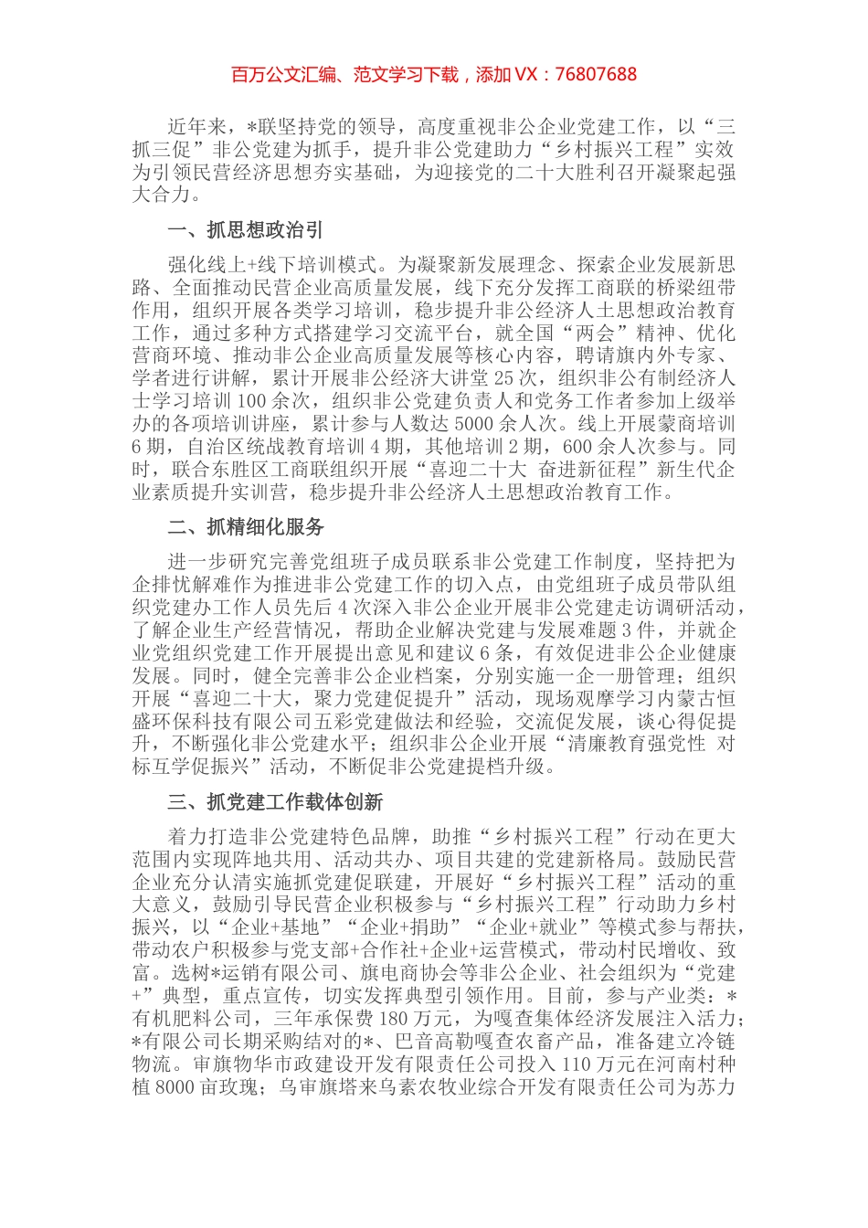 非公党建助力乡村振兴发展汇报材料 (2).docx_第1页