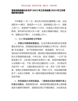 某县消防救援大队关于2022年工作总结暨2023年工作思路的情况报告.docx