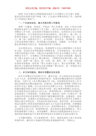 区文化体育和旅游局关于开展打击网吧接纳未成年人专项整治阶段工作的情况汇报.docx
