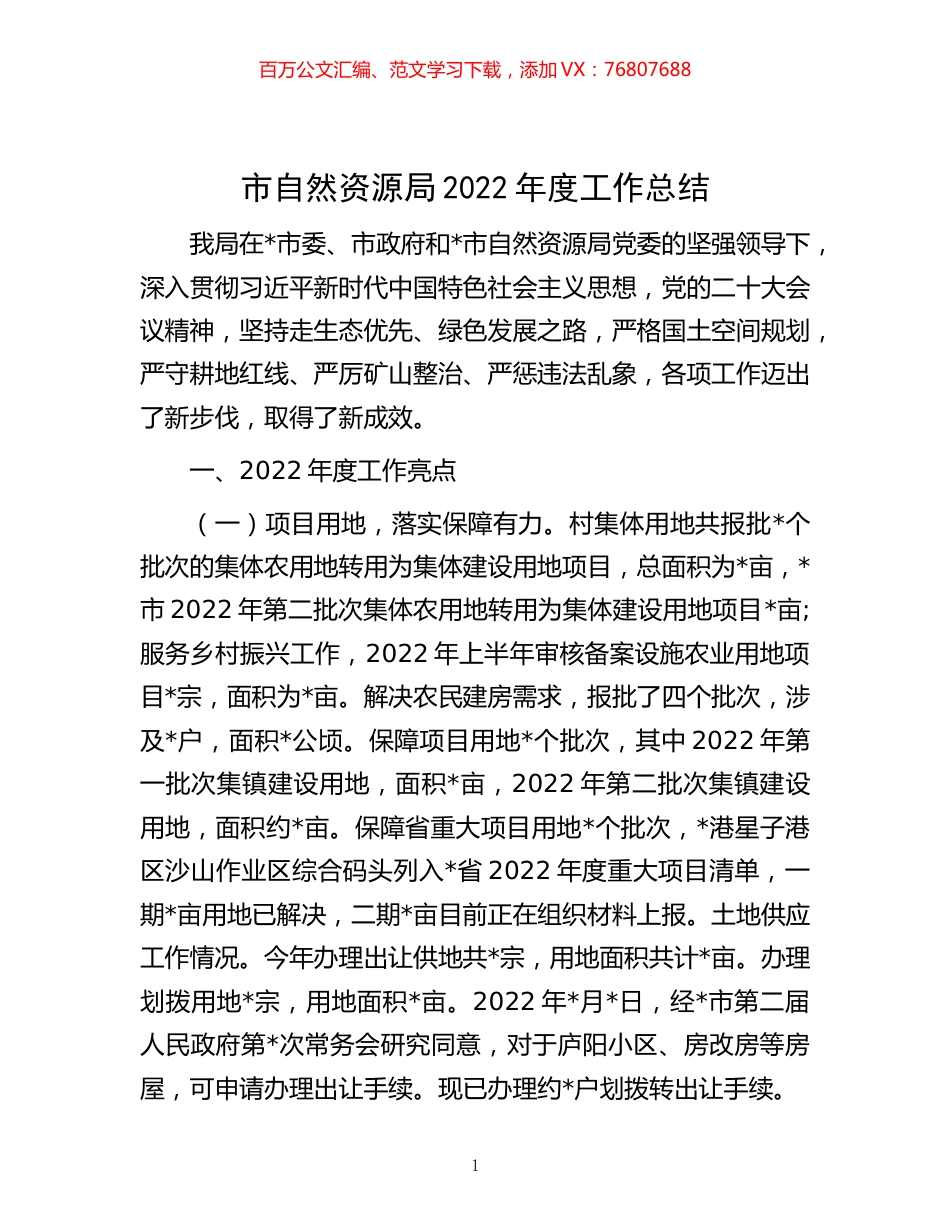 -市自然资源局2022年度工作总结.docx_第1页