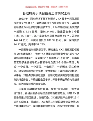 县政府关于项目投资工作情况汇报.docx