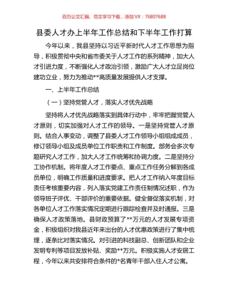 县委人才办上半年工作总结和下半年工作打算.docx