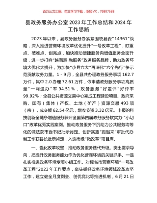 县政务服务办公室2023年工作总结和2024年工作思路.docx