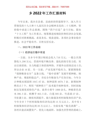 乡2022年工作汇报材料.docx