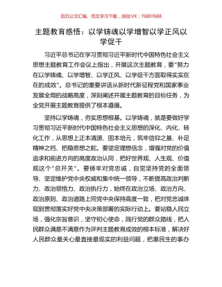 主题教育感悟：以学铸魂以学增智以学正风以学促干.docx