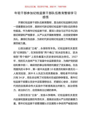 年轻干部参加纪检监察干部队伍教育整顿学习感悟.docx