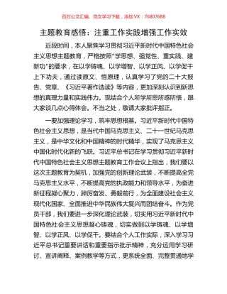 主题教育感悟：注重工作实践增强工作实效.docx