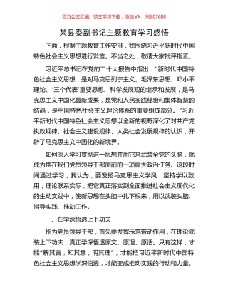 某县委副书记主题教育学习感悟.docx
