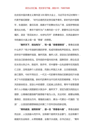 学习总书记在共青团一百周年大会上讲话的心得体会之九.docx