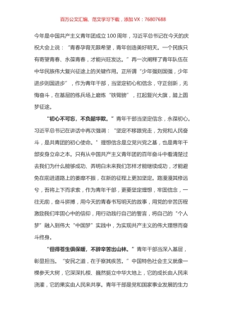 学习总书记在共青团一百周年大会上讲话的心得体会之五.docx