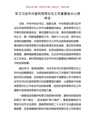 学习习近平对宣传思想文化工作重要指示心得体会.docx