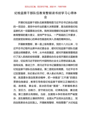 纪检监察干部队伍教育整顿读书班学习心得体会.docx