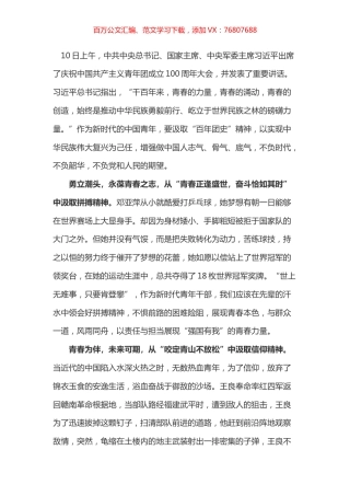 学习总书记在共青团一百周年大会上讲话的心得体会之二.docx
