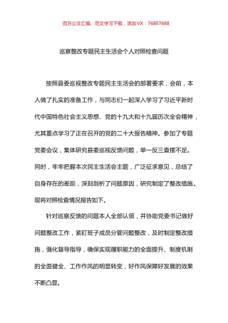 2022年巡察整改专题民主生活会个人对照检查问题.docx