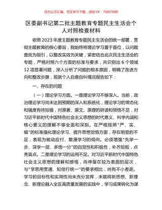 区委副书记第二批主题教育专题民主生活会个人对照检查材料.docx