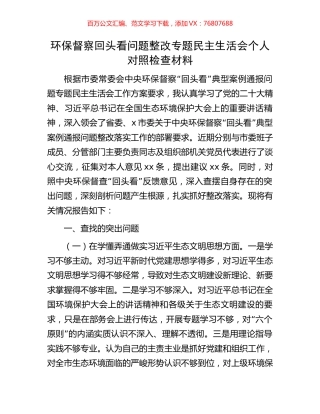 环保督察回头看问题整改专题民主生活会个人对照检查材料.docx