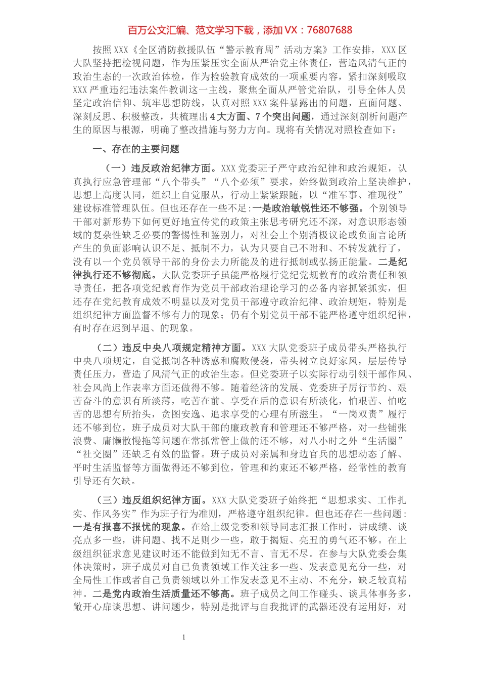 2021年度警示教育民主生活会班子对照检查材料.docx_第1页