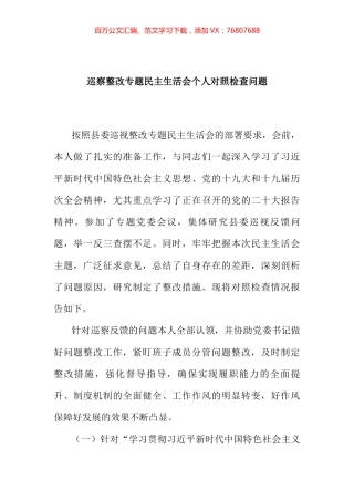 2022年巡察整改专题民主生活会个人对照检查问题 (2).docx