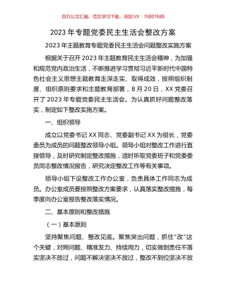2023年专题党委民主生活会整改方案.docx