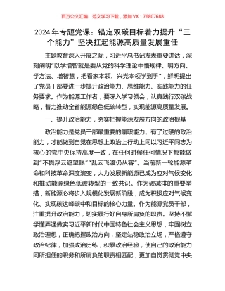 2024年专题党课：锚定双碳目标着力提升“三个能力”坚决扛起能源高质量发展重任.docx