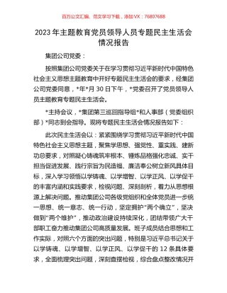 2023年主题教育党员领导人员专题民主生活会情况报告.docx