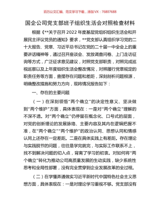 国企公司党支部班子组织生活会对照检查材料.docx