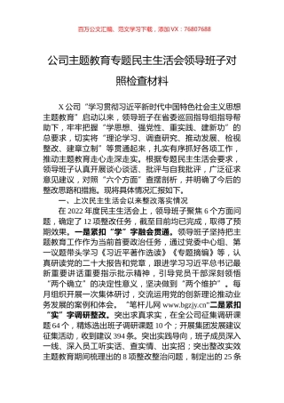 公司主题教育专题民主生活会领导班子对照检查材料.docx