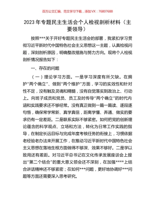 2023年专题民主生活会个人检视剖析材料（主要领导）.docx