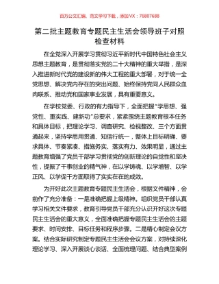 第二批主题教育专题民主生活会领导班子对照检查材料.docx