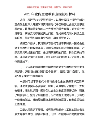 2023年党内主题教育查摆剖析材料.docx