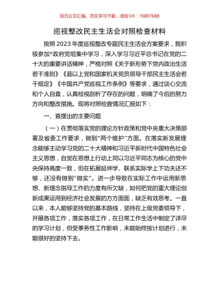 巡视整改民主生活会对照检查材料.docx