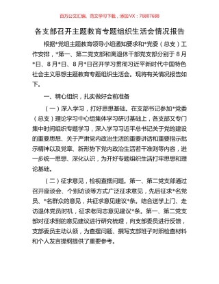 各支部召开主题教育专题组织生活会情况报告.docx