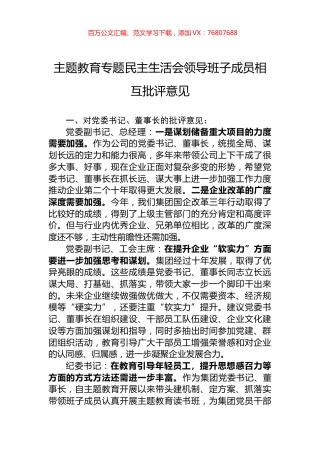 主题教育专题民主生活会领导班子成员相互批评意见.docx