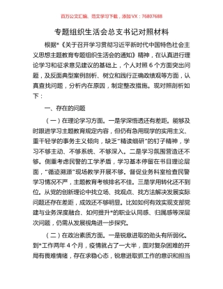 专题组织生活会总支书记对照材料.docx