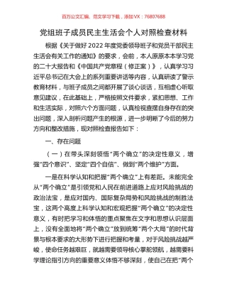 党组班子成员民主生活会个人对照检查材料.docx