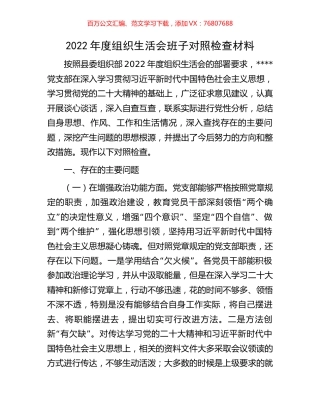 2022年度组织生活会班子对照检查材料.docx