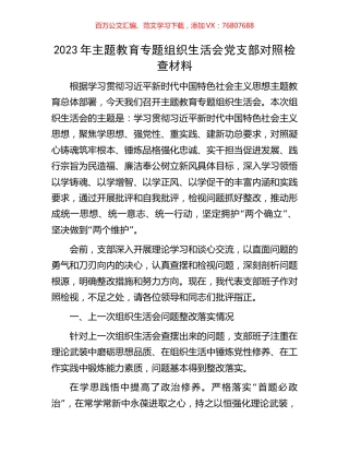 2023年主题教育专题组织生活会党支部对照检查材料.docx