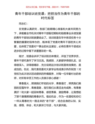 青年干部培训班党课：把担当作为青年干部的时代标签.docx