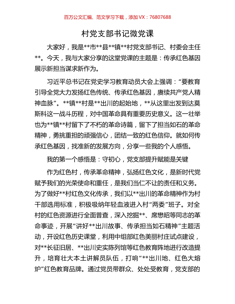 村党支部书记微党课.docx_第1页