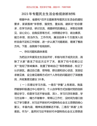 2023年专题民主生活会检视剖析材料.docx