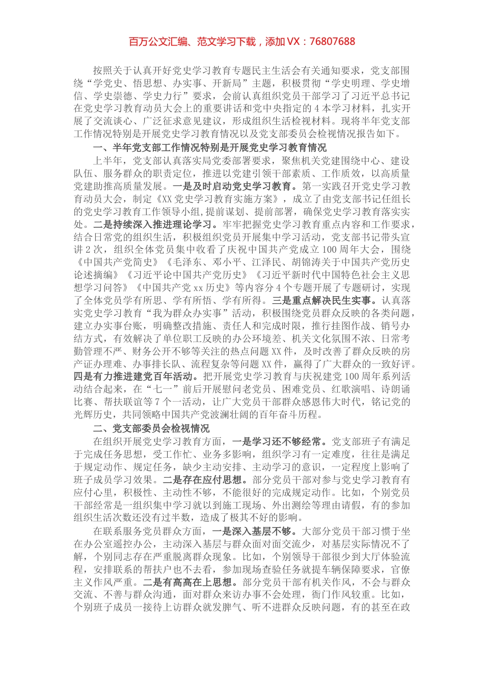 住建系统党支部班子党史学习教育专题组织生活会检视材料.docx_第1页