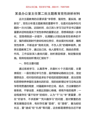 某县办公室主任第二批主题教育党性剖析材料.docx