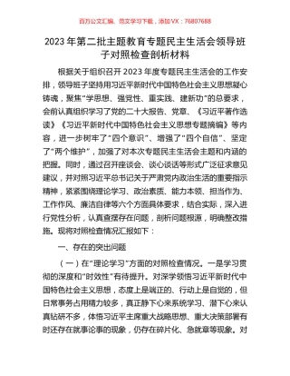 2023年第二批主题教育专题民主生活会领导班子对照检查剖析材料.docx