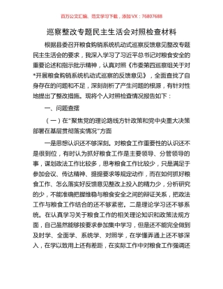 巡察整改专题民主生活会对照检查材料.docx